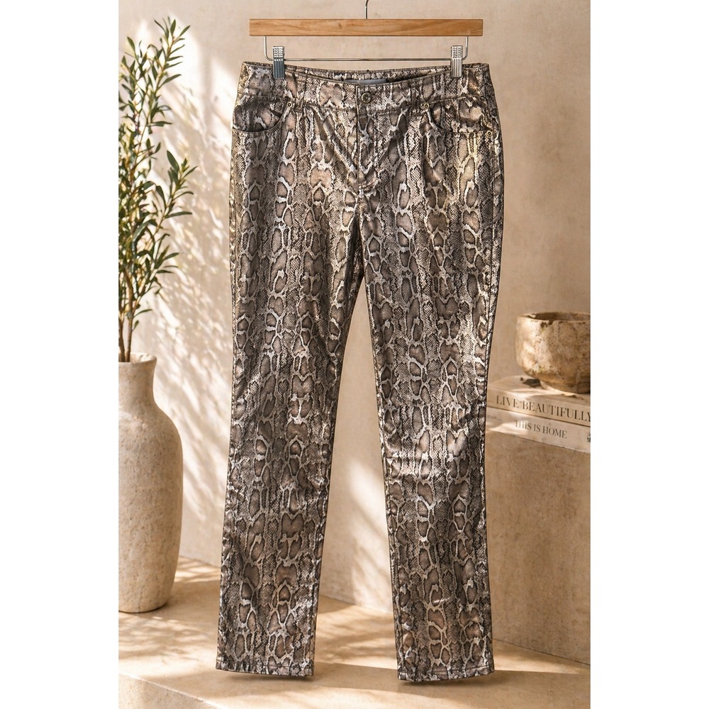 Chico's Platinum Snake Print Jeans Women 1.5 US 12 Stretch Y2K EUC Mid Rise‎